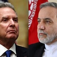 This combination of pictures shows US Middle East envoy Steve Witkoff after a meeting with Russian officials at Diriyah Palace, in Riyadh, Saudi Arabia, on February 18, 2025 (L); and Iran's Foreign Minister Abbas Araghchi speaking to AFP during an interview at the Iranian consulate in Jeddah, Saudi Arabia, on March 7, 2025. (EVELYN HOCKSTEIN and Amer HILABI / various sources / AFP)