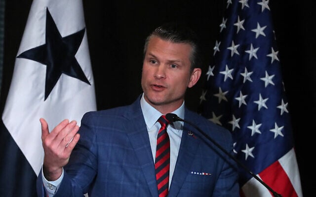 US Secretary of Defense Pete Hegseth speaks during a joint press conference with Panama's Security Minister Frank Abrego (out of frame) after the signing of a bilateral agreement, in Panama City on April 9, 2025. (Franco BRANA / AFP)