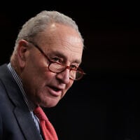 US Senate Minority Leader Chuck Schumer speaks during a news conference at the US Capitol on April 9, 2025 in Washington. (Kayla Bartkowski/Getty Images/AFP)