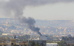 Smoke rises from the site of an Israeli strike in Ghazieh, near Sidon, on April 18, 2025. (Mahmoud Zayyat / AFP)