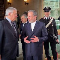 Italy's Foreign Minister Antonio Tajani (L) meets with Iranian Foreign Minister Abbas Araghchi at the Italian Foreign Ministry in Rome before nuclear talks, on April 19, 2025. (Handout / ITALIAN FOREIGN MINISTRY / AFP)