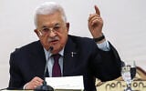 Palestinian Authority President Mahmoud Abbas speaks during the 32nd Palestinian Liberation Organization (PLO) Central Council session in Ramallah on April 23, 2025. (Zain JAAFAR / AFP)