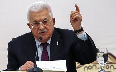 Palestinian Authority President Mahmoud Abbas speaks during the 32nd Palestinian Liberation Organization (PLO) Central Council session in Ramallah on April 23, 2025. (Zain JAAFAR / AFP)