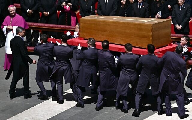 Pallbearers carry the coffin during late Pope Francis' funeral ceremony at St Peter's Square at the Vatican on April 26, 2025. (Filippo MONTEFORTE / AFP)