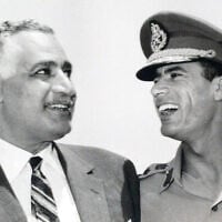 In this undated 1969 photo, Egypt's President Gamal Abdel Nasser, left, is seen with Libyan leader, Col.  Muammar Gaddafi, in Suez, Egypt. (AP Photo/ Farouk Ibrahim)