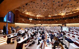 A meeting of the Human Rights Council at the United Nations in Geneva, Switzerland, March 2, 2022. (Denis Balibouse/Pool via AP)