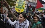 Pro-Palestinian protesters at a demonstration in London on April 5, 2024. (Kin Cheung/AP)