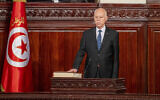 Tunisia's President Kais Saied takes oath, October 21, 2024 in Tunis following his re-election. (Tunisian Presidency via AP)
