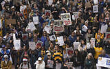 Students and faculty rally at the University of California, Berkeley campus to protest the Trump administration's crackdown on universities over antisemitism, on March 19, 2025, in Berkeley, Calif. (AP Photo/Godofredo A. Vásquez)
