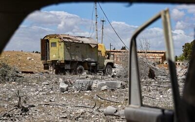 Debris is scattered at the site of an Israeli strike on a military airbase near Hama, Syria, April 3, 2025. (AP Photo)