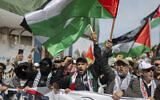 Tens of thousands take part in a demonstration against renewed Israeli bombing in Gaza Strip in Rabat, Morocco, April 6, 2025. (AP Photo)