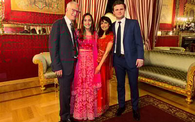 This 2024 photo provided by John Santoro shows, from left, Dr. Michael Groff, Karenna Groff, Dr. Joy Saini, and James Santoro. (Courtesy John Santoro via AP)