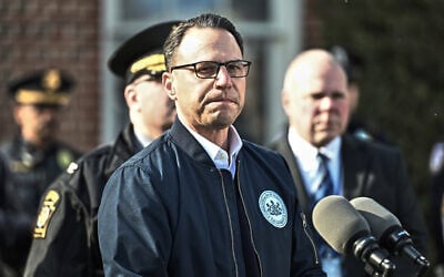 Pennsylvania Gov. Josh Shapiro pauses during a news conference at the governor's official residence discussing the alleged arson that forced him, his family and guests to flee in the middle of the night on Passover, Apr. 13, 2025, in Harrisburg, Pennsylvania. (AP/Marc Levy)