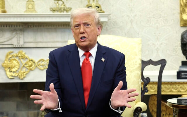 US President Donald Trump speaks during a meeting with El Salvador's President Nayib Bukele (not in picture) in the Oval Office of the White House in Washington, April 14, 2025. (Pool via AP) US President Donald Trump speaks during a meeting with El Salvador's President Nayib Bukele (not in picture) in the Oval Office of the White House in Washington, April 14, 2025. (Pool via AP)