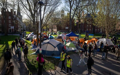 File — An anti-Israel protest encampment is seen at Harvard Yard, at Harvard University in Cambridge, Massachusetts on April 25, 2024. (AP Photo/Ben Curtis)