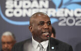 Britain's Foreign Secretary David Lammy delivers opening remarks during the London Sudan conference at Lancaster House in London, April 15, 2025. (Isabel Infantes/Pool Photo via AP)