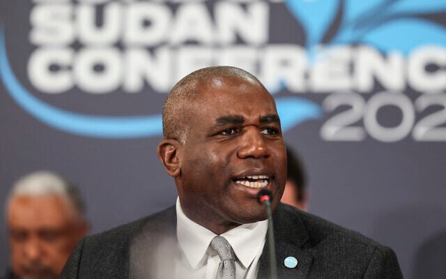 Britain's Foreign Secretary David Lammy delivers opening remarks during the London Sudan conference at Lancaster House in London, April 15, 2025. (Isabel Infantes/Pool Photo via AP) Britain's Foreign Secretary David Lammy delivers opening remarks during the London Sudan conference at Lancaster House in London, April 15, 2025. (Isabel Infantes/Pool Photo via AP)