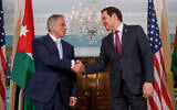US Secretary of State Marco Rubio, right, shakes hands with Jordanian Prime Minister Jafar Hassan during a photo opportunity at the State Department, Tuesday, April 15, 2025, in Washington. (AP Photo/Rod Lamkey, Jr.)