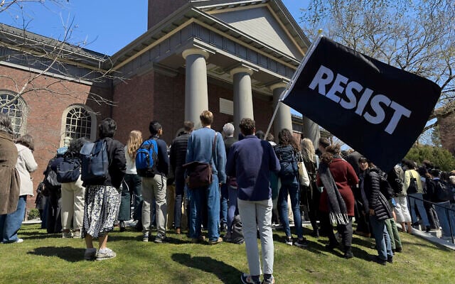 Students, faculty and members of the Harvard University community rally on April 17, 2025, in Cambridge, Massachusetts. (AP Photo)