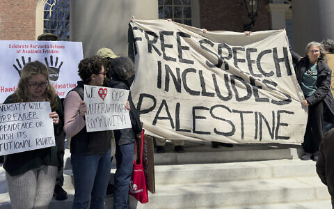 Students, faculty and members of the Harvard University community rally in Cambridge, Massachusetts, April 17, 2025. (AP)