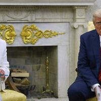 President Donald Trump meets with Italy's Prime Minister Giorgia Meloni in the Oval Office of the White House, April 17, 2025, in Washington. (AP Photo/Alex Brandon)