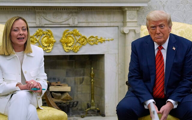 President Donald Trump meets with Italy's Prime Minister Giorgia Meloni in the Oval Office of the White House, April 17, 2025, in Washington. (AP Photo/Alex Brandon)