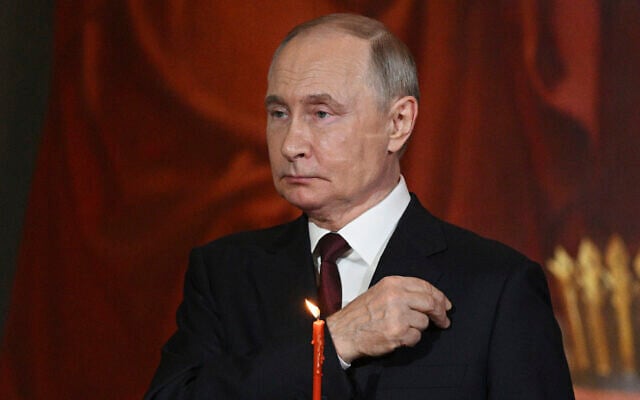 Russian President Vladimir Putin attends the Orthodox Easter service at Christ the Saviour Cathedral in Moscow, Russia, April 19, 2025. (Ramil Sitdikov/Sputnik/Kremlin Pool Photo via AP) Russian President Vladimir Putin attends the Orthodox Easter service at Christ the Saviour Cathedral in Moscow, Russia, April 19, 2025. (Ramil Sitdikov/Sputnik/Kremlin Pool Photo via AP)