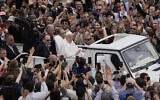 Pope Francis tours St. Peter's Square in his popemobile after bestowing the Urbi et Orbi (Latin for to the city and to the world) blessing at the end of the Easter mass presided over by Cardinal Angelo Comastri in St. Peter's Square at the Vatican, April 20, 2025.(AP Photo/Gregorio Borgia)