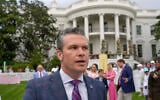 US Defense Secretary Pete Hegseth speaks on the South Lawn of the White House before US President Donald Trump and first lady Melania Trump participate in the White House Easter Egg Roll, in Washington, April 21, 2025. (Alex Brandon/AP)