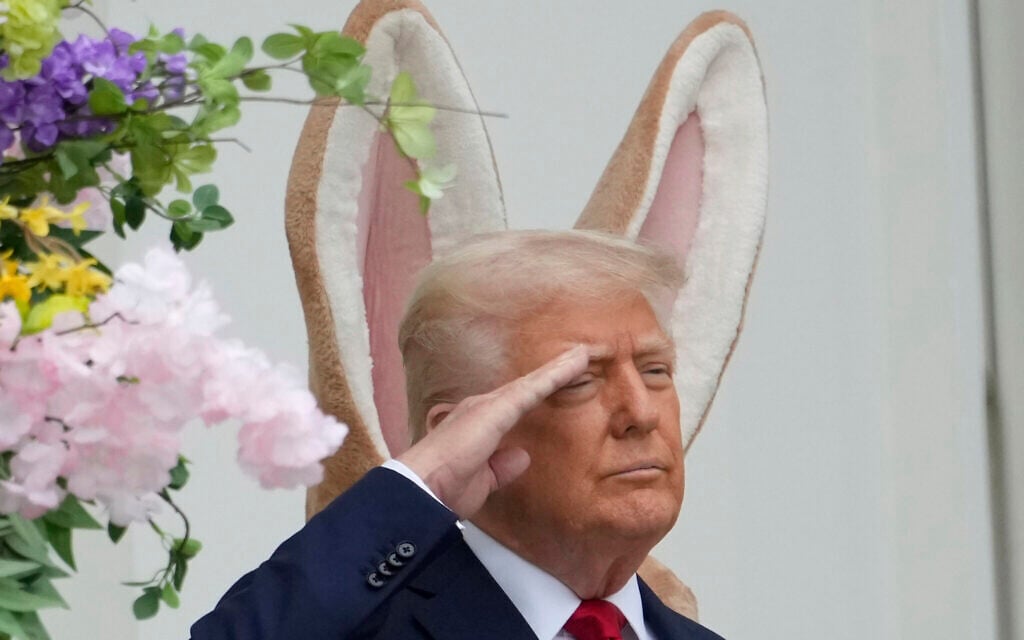 President Donald Trump arrives on the Blue Room Balcony to participate in the White House Easter Egg Roll Monday, April 21, 2025, in Washington. (AP Photo/Alex Brandon)