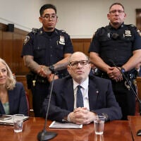 Harvey Weinstein appears in state court in Manhattan as jury selection continues in his retrial on April 23, 2025 in New York. (Sarah Yenesel/Pool Photo via AP)
