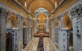People line up to pay their respects to Pope Francis lying in state, inside St. Peter's Basilica, at the Vatican,April 25, 2025. (AP Photo/Andrew Medichini)