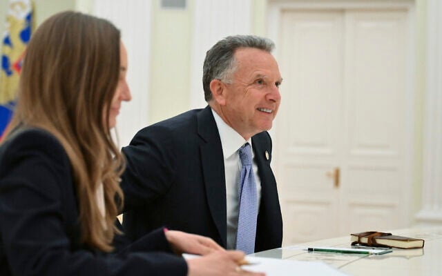 US President Donald Trump's special envoy Steve Witkoff attends talks with Russian President Vladimir Putin at the Kremlin in Moscow, Russia, April 25, 2025. (Kristina Kormilitsyna, Sputnik, Kremlin Pool Photo via AP) US President Donald Trump's special envoy Steve Witkoff attends talks with Russian President Vladimir Putin at the Kremlin in Moscow, Russia, April 25, 2025. (Kristina Kormilitsyna, Sputnik, Kremlin Pool Photo via AP)