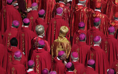 Cardinals stand during the funeral of Pope Francis in St. Peter's Square at the Vatican, April 26, 2025. (Gregorio Borgia/AP)