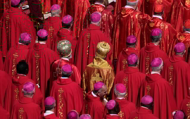 Cardinals stand during the funeral of Pope Francis in St. Peter's Square at the Vatican, April 26, 2025. (Gregorio Borgia/AP)