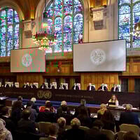 The International Court of Justice open hearings into a United Nations request for an advisory opinion on Israel's obligations to allow humanitarian assistance in Gaza and the West Bank, in The Hague, Netherlands, April 28, 2025. (AP Photo/Peter Dejong)