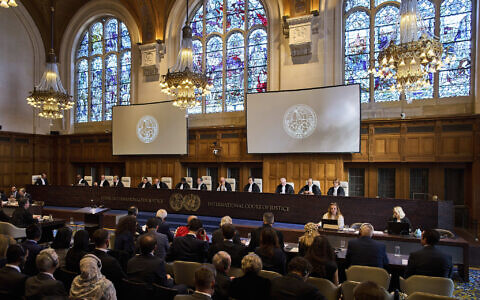 The International Court of Justice open hearings into a United Nations request for an advisory opinion on Israel's obligations to allow humanitarian assistance in Gaza and the West Bank, in The Hague, Netherlands, April 28, 2025. (AP Photo/Peter Dejong)