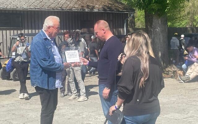 Naftali Furst and Merrill Eisenhower at Auschwitz on April 23, 2025 (Jessica Steinberg/Times of Israel) Naftali Furst and Merrill Eisenhower at Auschwitz on April 23, 2025 (Jessica Steinberg/Times of Israel)