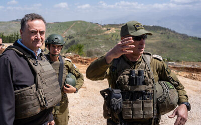 Defense Minister Israel Katz (left) and IDF Northern Command chief Maj. Gen. Ori Gordin (right) are seen at the IDF's Margaliot Defender military post in southern Lebanon, on the outskirts of Markaba, April 2, 2025. (Emanuel Fabian/Times of Israel) Defense Minister Israel Katz (left) and IDF Northern Command chief Maj. Gen. Ori Gordin (right) are seen at the IDF's Margaliot Defender military post in southern Lebanon, on the outskirts of Markaba, April 2, 2025. (Emanuel Fabian/Times of Israel)