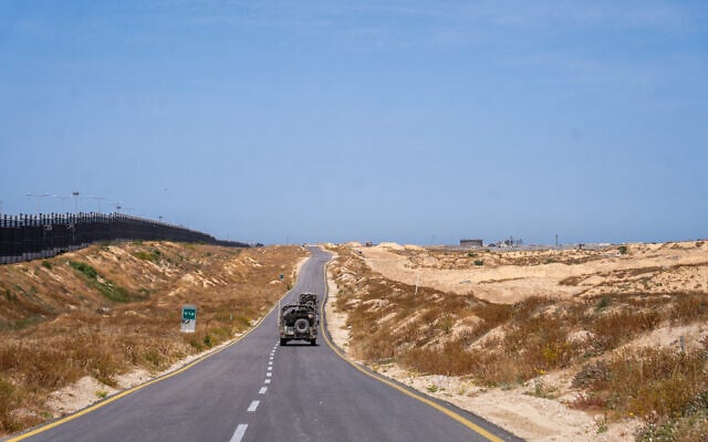The Philadelphi Corridor, the Egypt-Gaza border area, on April 21, 2025. (Emanuel Fabian/Times of Israel)