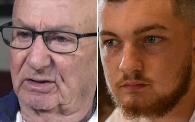 Michael Kuperstein (left), a Holocaust survivor and the grandfather of hostage Bar Kuperstein (right), in a TV interview in February 2024. (Kan news screenshot/Courtesy) Michael Kuperstein (left), a Holocaust survivor and the grandfather of hostage Bar Kuperstein (right), in a TV interview in February 2024. (Kan news screenshot/Courtesy)