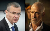 (L) Justice Minister Yariv Levin, on May 21, 2024 (Yonatan Sindel/Flash90), and (R) Shin Bet chief Ronen Bar, on May 5, 2024. (Chaim Goldberg/Flash90)