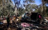 A destroyed ambulance is seen at the abandoned site of the Supernova music festival, near Kibbutz Re'im, where Hamas terrorists murdered and abducted numerous partygoers, October 12, 2023. (Chaim Goldberg/Flash90)