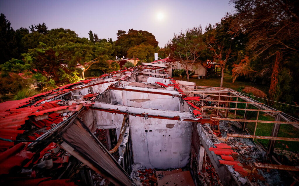 The destruction caused by Hamas terrorists in Kibbutz Re'im on October 7, 2023. (Yossi Zamir/Flash90) The destruction caused by Hamas terrorists in Kibbutz Re'im on October 7, 2023. (Yossi Zamir/Flash90)