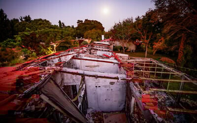 The destruction caused by Hamas terrorists in Kibbutz Re'im on October 7, 2023. (Yossi Zamir/Flash90)
