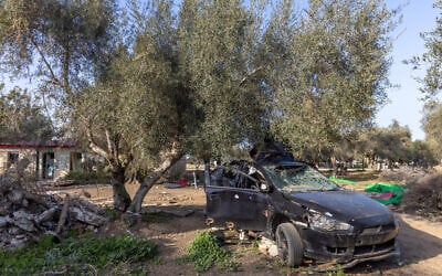 Destruction caused by Hamas terrorists in Kibbutz Nirim on October 7, 2023, near the Israeli-Gaza border, southern Israel, seen on January 21, 2024. (Yossi Aloni/Flash90) Destruction caused by Hamas terrorists in Kibbutz Nirim on October 7, 2023, near the Israeli-Gaza border, southern Israel, seen on January 21, 2024. (Yossi Aloni/Flash90)