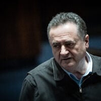 Defense Minister Israel Katz seen at the plenum hall of the Knesset in Jerusalem, on March 26, 2025. (Yonatan Sindel/Flash90)