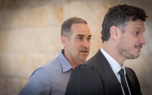 Hadera police station commander, Chief Superintendent Amit Pollak (L) seen after a court hearing at the Supreme Court in Jerusalem, April 1, 2025. (Chaim Goldberg/Flash90)