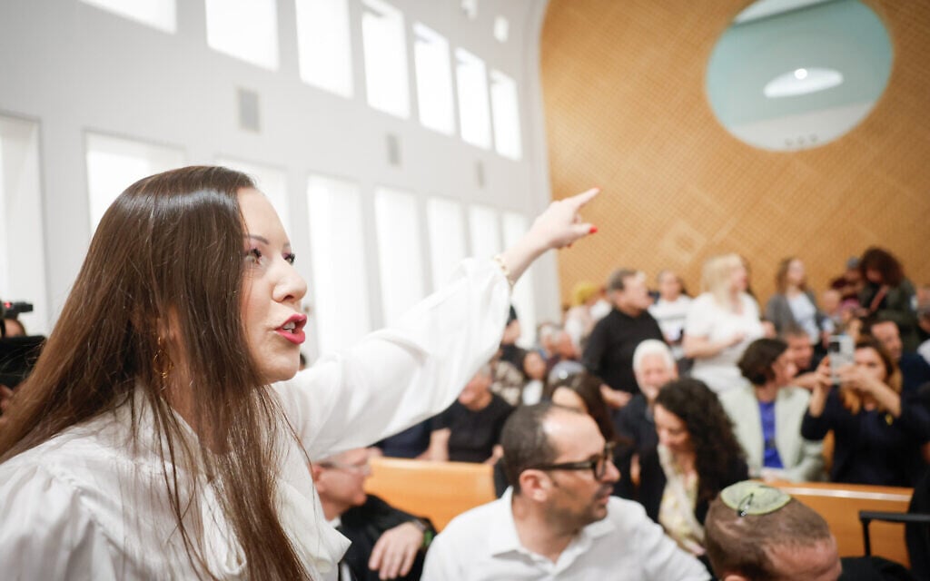 Likud MK Tally Gotliv pictured as the High Court of Justice hears petitions against the firing of Shin Bet chief Ronen Bar in Jerusalem, April 8, 2025 (Yonatan Sindel/FLASH90)