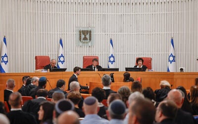 The High Court of Justice hears petitions against the firing of Shin Bet chief Ronen Bar in Jerusalem, April 8, 2025. (Yonatan Sindel/FLASH90)